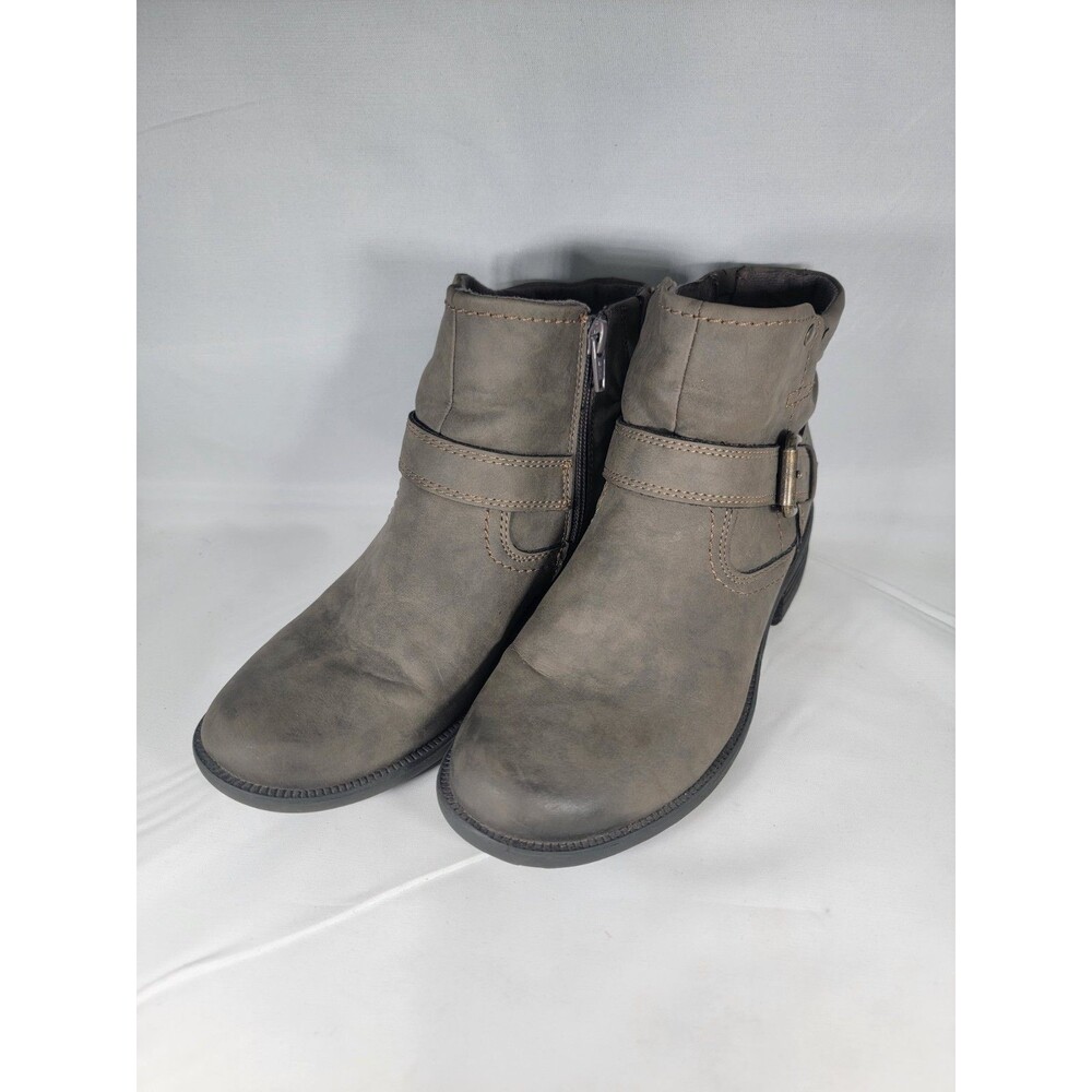 Earth Spirit Grey Suede Boots Prairie Buckle Ankle Booties Size 7 moto Gorpcore